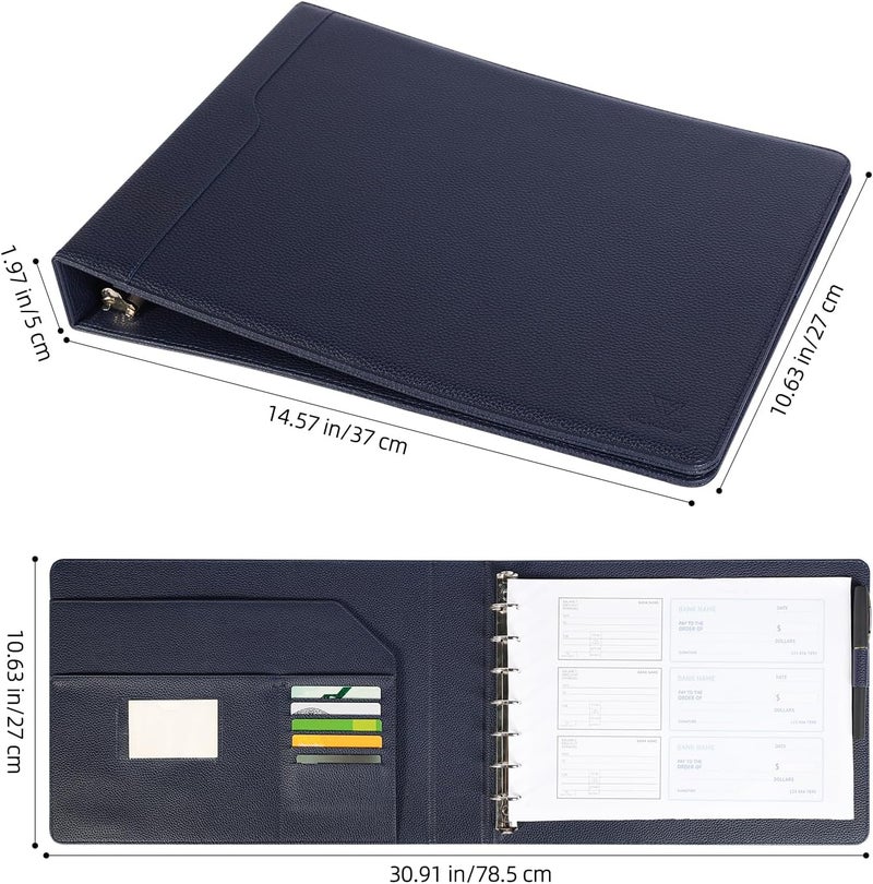welebar 7-Ring Business Check Binder for 9 x 13 Sheets, 600 Checks Capacity PU Leather Portfolio with Storage Organizer & Zippered Pouch for 3-on-a-Page Business Checks - Image 2